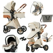 Newborn Carriage Baby Stroller 3-in-1 Foldable Baby Pushchair Travel System with Baby Basket