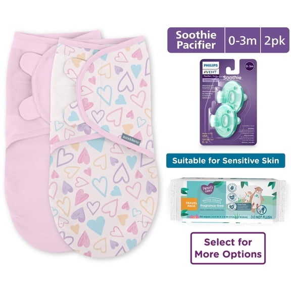 Newborn Comfort Essentials Bundle: Swaddle, Pacifiers & Fragrance-Free Wipes