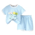 thumbnail image 1 of Coming Home Outfit Girl Floral Round Neck Short Sleeve Polyester Set Summer 2 Piece Casual Top Shorts Girl Clothes Blue 6 Months-12 Months, 1 of 7
