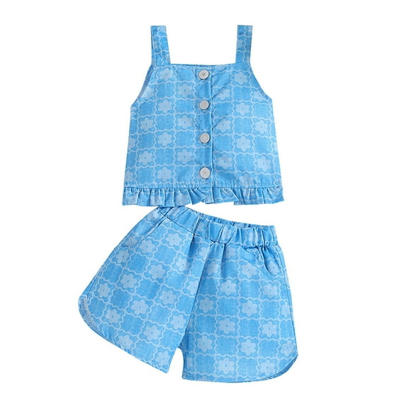 Newborn Coming Home Outfit Girl Toddler Summer Short Sleeve Solid Tops Shorts 2Pcs Outfits Children Clothes Infant Girl Clothes Blue 12 Months-18 Months