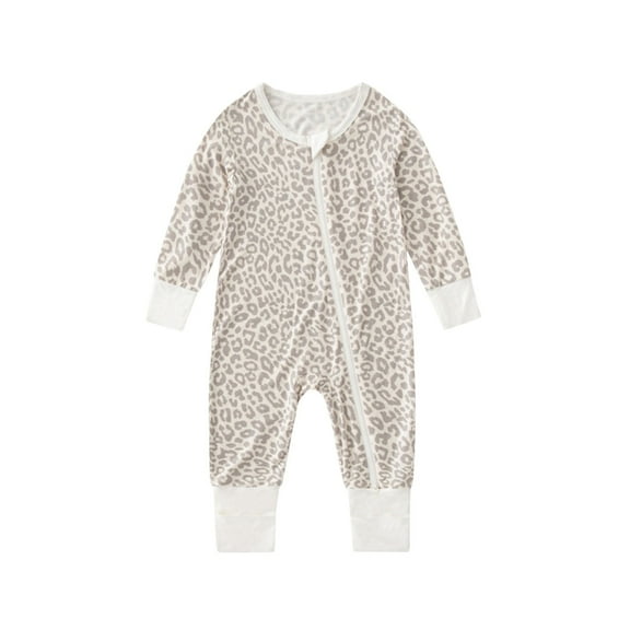 Newborn Cotton Clothes Zip up Long Sleeve Cute Print Soft Breathable Jumpsuit Toddler Clothes Khaki 73