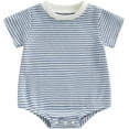 thumbnail image 1 of Newborn Cute Baby Boy Girl Striped Romper Waffle Short Sleeve Bubble Oversized Romper Kids Infant Boys Check Bodysuit Summer Onesie Clothes Fashion, 1 of 7