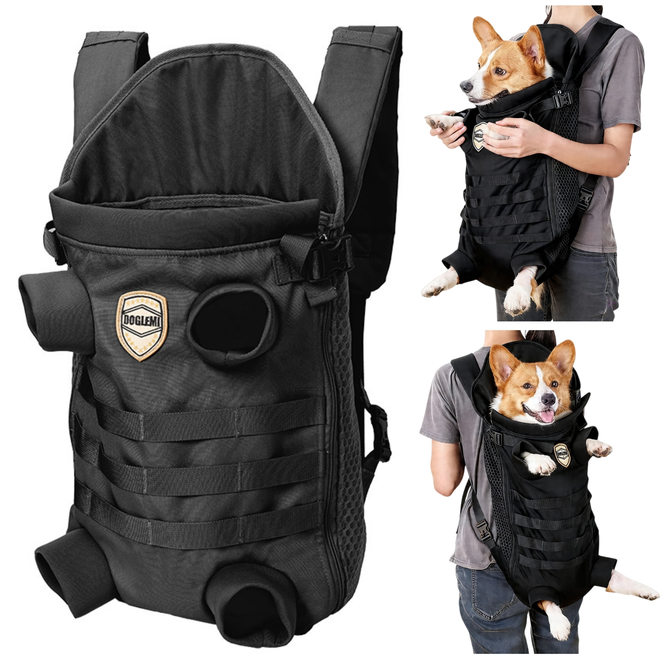 Newborn Brand Dog Front Carrier Backpack for Small Dogs,Breathable Hands-Free Legs Out Pet Travel Bag for Outdoor Camping, 30X21.7X15 inch ,Black,m