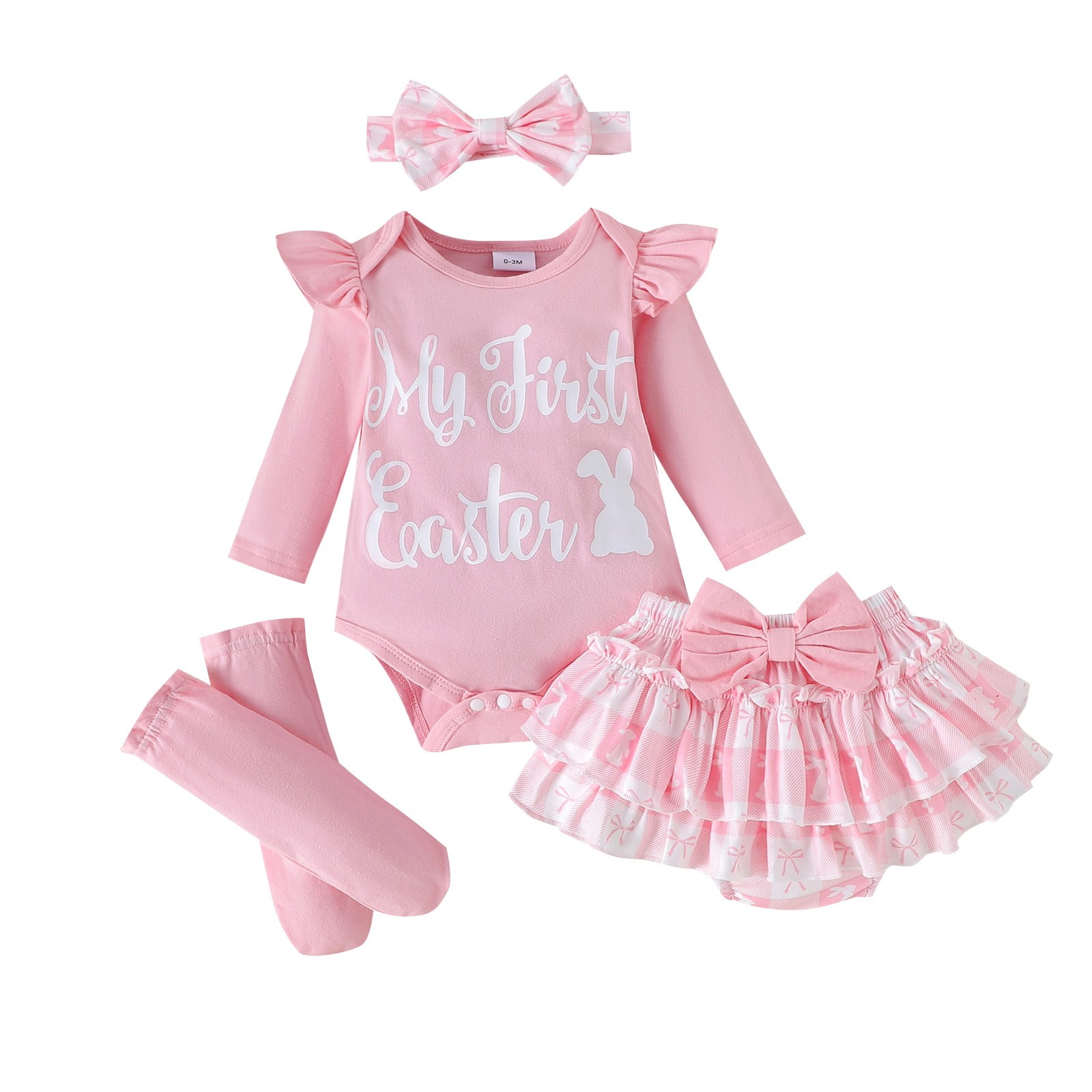 Youmylove My First Easter Baby Boy Girl Outfit Short Sleeve Romper Bodysuit Bunny Long Pants Hat 3pcs Easter Clothes Set 0 3 Months