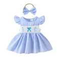 thumbnail image 1 of Easter Outfit Girl Easter Egg and Bow Embroider Ruffled Sleeve Tutu Romper Dress with Headband Outfit for Girls 0-3 Months, 1 of 9
