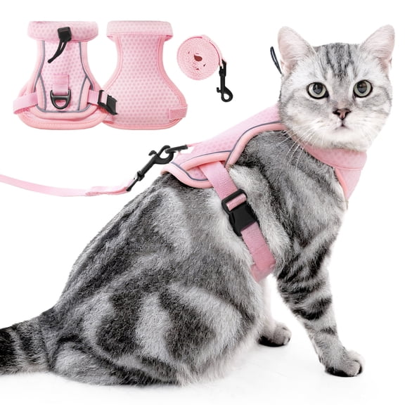Newborn Escape Proof Cat Harness and Leash Set, Adjustable Neck Size Kittens Vest with Reflective Strip,Comfortable Outdoor Vest