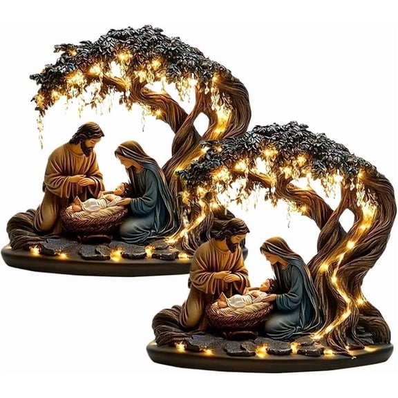 Newborn Flat Christmas Scene Desktop Decoration, 2d the Life Tree of Jesus, Nativity Acrylic Jesus Statues Decor for Christmas Tree, Centerpiece Table Top Home Ornament