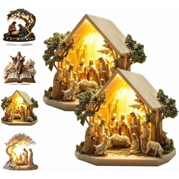 Newborn Flat Christmas Scene Desktop Decoration, Christmas Nativity Scene Decorative Figurine, 2D Acrylic, Versatile Faithful Decor for Home & Gifts (2Pcs)