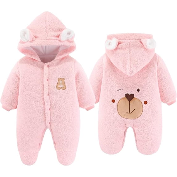 Newborn Fleece Footie Jumpsuit Hooded Warm Thicken Winter Outwear Snowsuit for Baby Girls and Boys