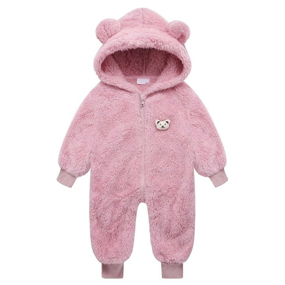 Newborn Fluffy Baby Girl Winter Romper Cute Bear Ears Onesie Plush Hooded Long Sleeve Jumpsuit Bodysuit Infant Winter Clothes