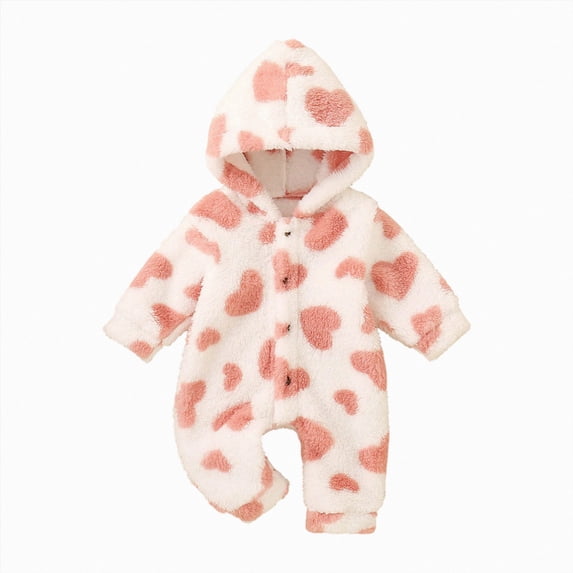 Newborn Fluffy Baby Girl Winter Romper Solid Color Plush Hooded Long Sleeve Jumpsuit Bodysuit Infant Fall Clothes