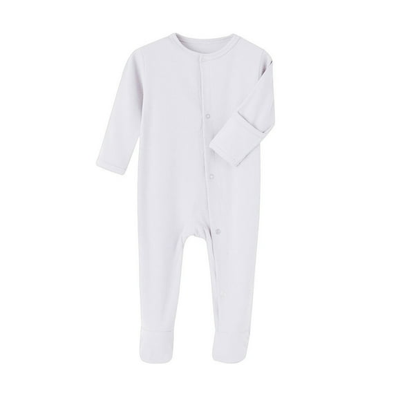 Footie Pajamas Baby Footed Pajamas Romper Ribbed Solid Long Sleeve Bodysuit Long Sleeve Onesies Girl White 0 Months-3 Months
