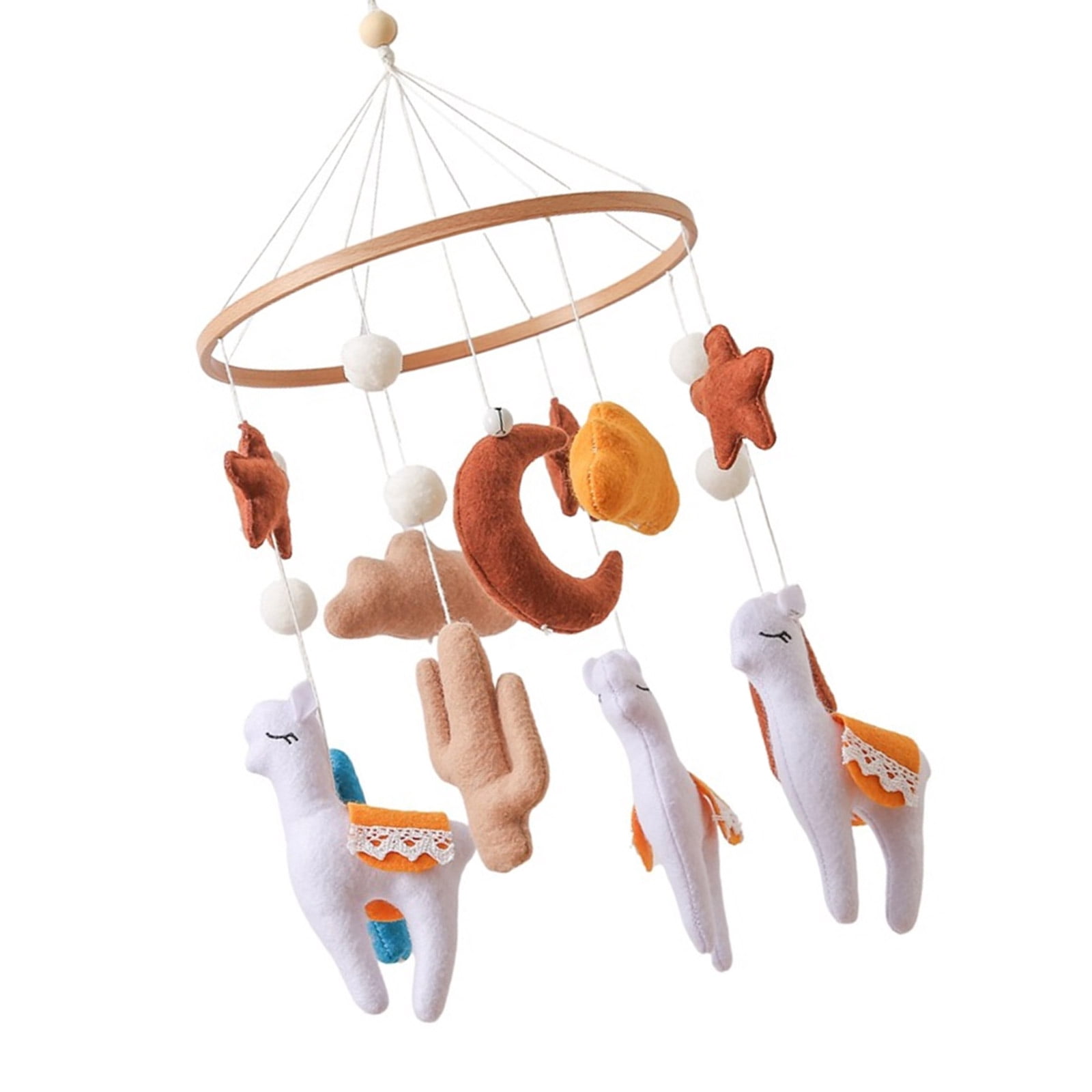 Newborn-Friendly Mobile Toy, Soft Felt Alpacas with Gentle Bells for Visual Development & Chewing