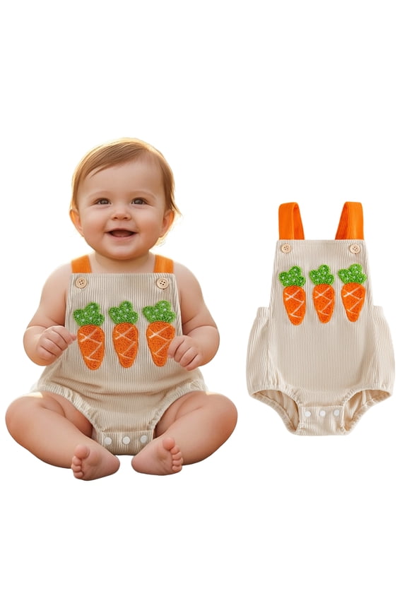 Newborn Girl Boy Easter Outfit Sleeveless Corduroy Carrot Embroidery Suspender Overalls Romper Baby Boy Easter Outfit 3-6 Months