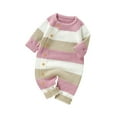 thumbnail image 1 of Newborn Girl Boy Striped Sweater Romper Cute Button Up Knitted Jumpsuit Infant Long Sleeve One-Piece Sleepwear Clothes 1-18Months, 1 of 5