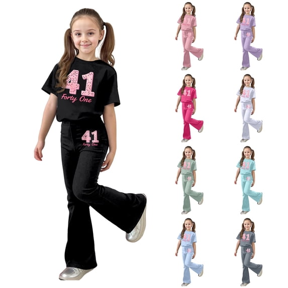 Girl Clothes Bow Detail Short Sleeve Top with Long Pants Daily Wear Set Baby Girl Outfits Hot Pink 11-12 Years