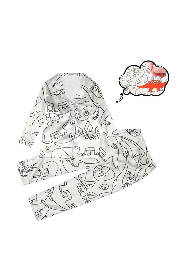 Girl Clothes Diy Doodle Imitation Silk Long Sleeve Tee and Pants Breathable Home Set Baby Girl Outfits White 3-4 Years