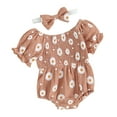 thumbnail image 1 of Newborn Girl Outfit, 6 12 18 24M Short Sleeve Pleated Flower Print Bodysuit with Headband Summer Clothes, 1 of 10