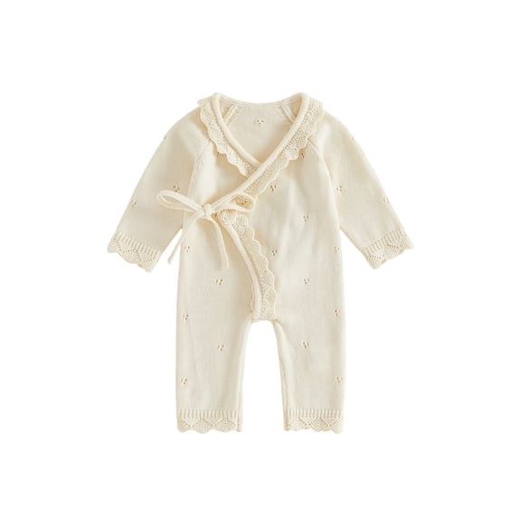 Newborn Girl Outfit Baby Sweater Knit Kimono Wrap Romper Footless Jumpsuit Coming Home Outfit