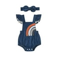 thumbnail image 1 of Newborn Girl Outfit, Embroidery Rainbow Fly Sleeve Romper with Bowknot Hairband Summer Clothes, 1 of 8