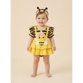 thumbnail image 1 of Newborn Girl Outfit, Short Sleeve Striped Bee A-line Romper Dress with Headband Clothes, 1 of 5