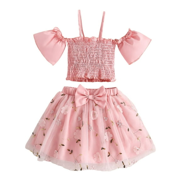 Girl Outfit Toddlers Summer Fashion Casual Clothes Skirts Camisole Tops Flower Set Toddler Summer Clothes Girls Pink 3 Years-4 Years