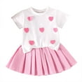thumbnail image 1 of Girl Outfits Baby Girls White Short Sleeved Heart T Shirt Solid Color Pleated Skirt Cotton Girl Baby Clothes Pink 6 Months-9 Months, 1 of 1