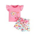 thumbnail image 1 of Girl Outfits Floral Print Top and Shorts Two Piece Outfit Casual Playwear Rainbow Girl Clothes Red 12-18 Months, 1 of 6