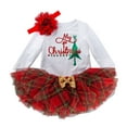 thumbnail image 1 of Newborn Girl Outfits Girl's Christmas Letter Print Romper Plaid Tutu Dress Headband Set Toddler Girl Clothes White 6 Months-12 Months, 1 of 5