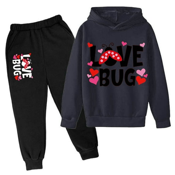 Girl Outfits Long Sleeve Heart Letter Printed Hoodie Two Pieces Long Pant Set Girl Clothes Gray 11-12 Years