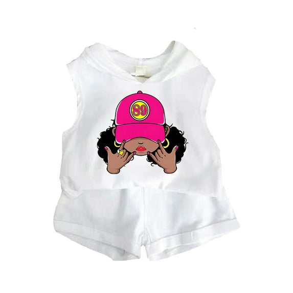 Girl Outfits Sleeveless Hooded Top and Shorts Two Piece Summer Sweatsuits Casual Sports Girl Clothes White 3-4 Years