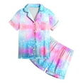 thumbnail image 1 of Girl Outfits Stars Print Short Sleeve Button Down Shirt Shorts Pajama Set Baby Girl Clothes Blue 2-3 Years, 1 of 4