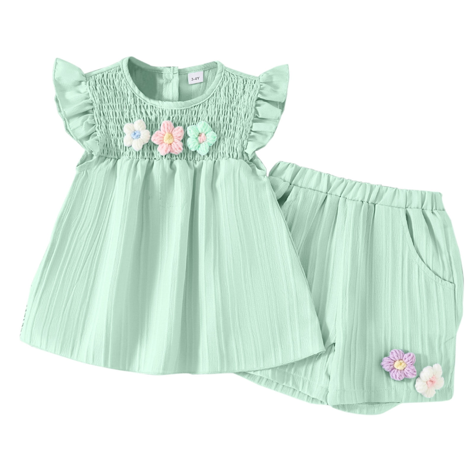 Baby Girls Green Graphic Top with White Floral Culottes – Stylish 2 Piece Summer Outfit main image 1