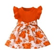 thumbnail image 1 of Girl Outfits Summer Dress Ruffle Sleeveless Bow Top Splicing Floral Skirt Sundress Outfits Clothes Orange 6(9 Months), 1 of 4