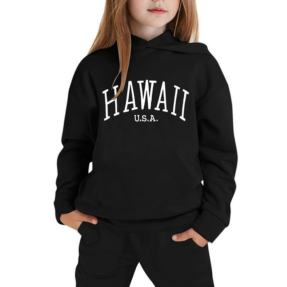 Newborn Girl Outfits Teen Kids Fall Sweatsuit Vintage Letter Print Long Sleeve Hoodie and Sweatpants 2 Piece Set Casual Tracksuit Baby Boy Outfits Black1 9 Years-10 Years