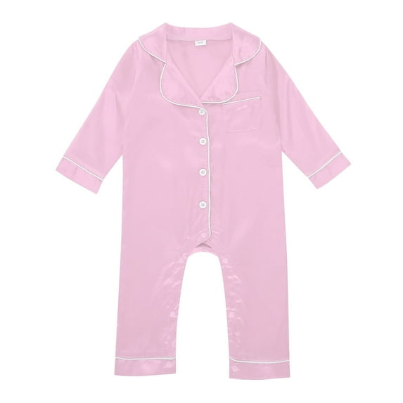 Girl Pajamas Satin Silk Long Sleeve Lapel Collar Button Down Girls Fashion Pajamas for Boy 6-12 Months