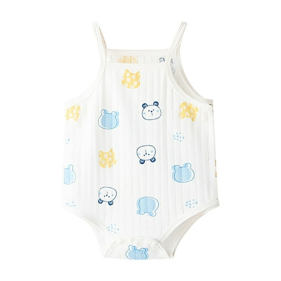 Girl Romper Jumpsuit Sleeveless Cartoon Print Button Jumpsuit Casual Clothes for Baby One-Piece Romper,Sky Blue,3-6 Months
