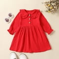 thumbnail image 1 of Newborn Girls Long Sleeve Dresses Fall Size 0-3 Toddlers Kids Cute Ruffle Doll-Collar Solid Color Soft Casual A-Line Dress, 1 of 8