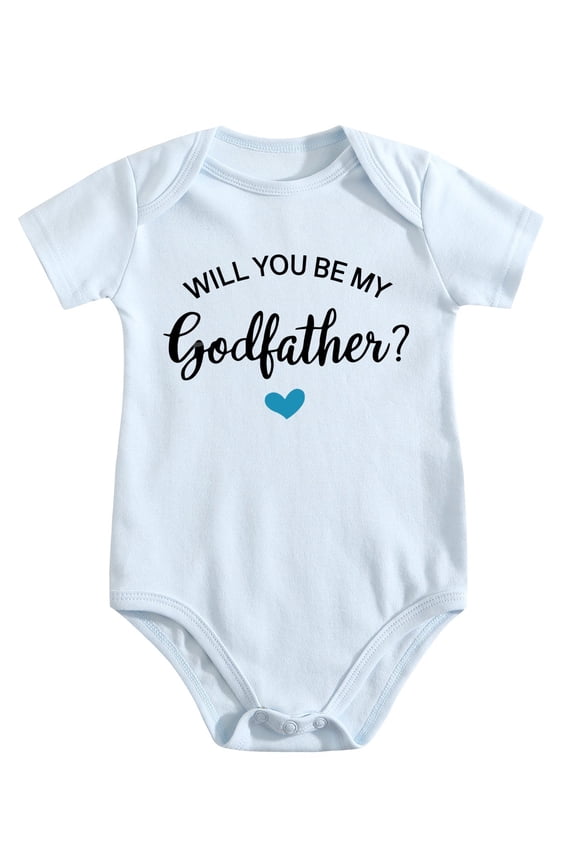 Newborn Godparent Proposal Outfit 0-12M - Unisex Baby Bodysuit, Godfather Godmother Question Romper, Soft Cotton Baby Blue-style-1 0-3M