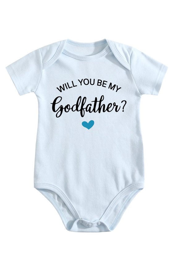 Newborn Godparent Proposal Outfit 0-12M - Unisex Baby Bodysuit, Godfather Godmother Question Romper, Soft Cotton Baby Blue-style-1 9-12M