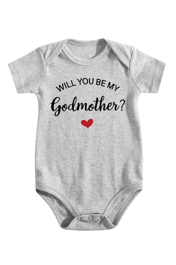 Newborn Godparent Proposal Outfit 0-12M - Unisex Baby Bodysuit, Godfather Godmother Question Romper, Soft Cotton Light Gray-style 6-9M
