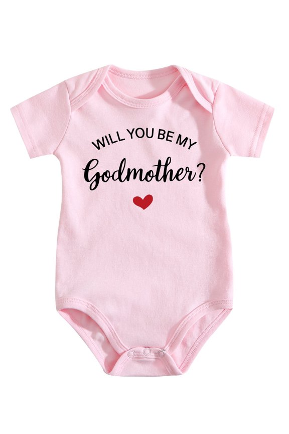 Newborn Godparent Proposal Outfit 0-12M - Unisex Baby Bodysuit, Godfather Godmother Question Romper, Soft Cotton Medium Pink-style 9-12M
