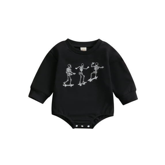 Newborn Halloween Outfit Baby Boy Girl Skeleton Sweatshirt Romper Spooky Season Bubble Bodysuit Infant Fall First Halloween Costume