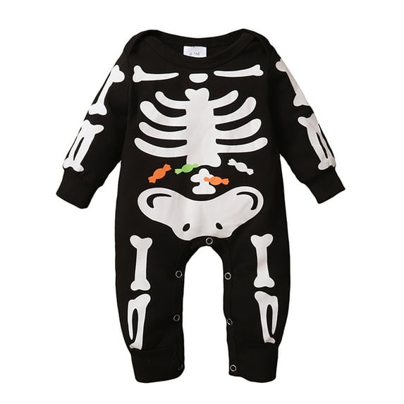 Newborn Halloween Romper Baby Girl Boy Skeleton Jumpsuit Long Sleeve Halloween One-Piece Outfits