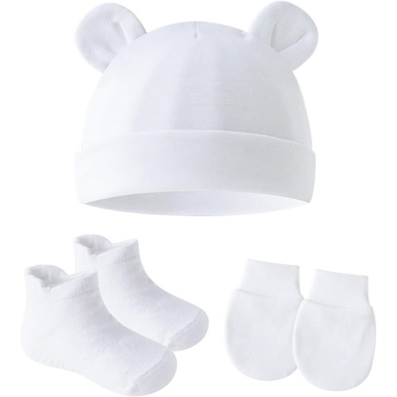 Newborn Hats Mittens Set Toddler Girls Boys Cotton Nursery Hospital Beanie No Scratch Gloves Unisex Baby Infant Caps