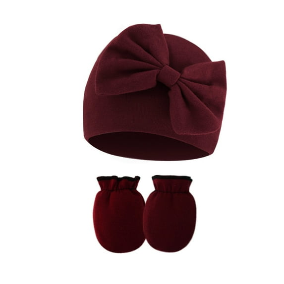 Newborn Hospital Beanie No Scratch Mittens Set, 0-6 Months Big Bow Infant Caps, Baby Girl Cute Nursery Headbands Hats
