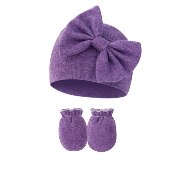 Newborn Hospital Beanie No Scratch Mittens Set, 0-6 Months Big Bow Infant Caps, Baby Girl Cute Nursery Headbands Hats