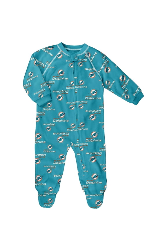 Newborn & Infant Aqua Miami Dolphins Allover Print Raglan Full-Zip Sleeper