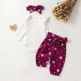 thumbnail image 1 of Newborn Infant Baby 3pc Clothes Ruffle Ribbed Long Sleeve Romper Bodysuits Pants Headbands Sets with Belt Baby Outfits for Girl Wine 18-24 Months, 1 of 8