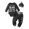 thumbnail image 1 of Newborn Infant Baby Boy Clothes Letter Long Sleeve Romper Pants Headband Hat Outfits Set Dark Gray, 1 of 6